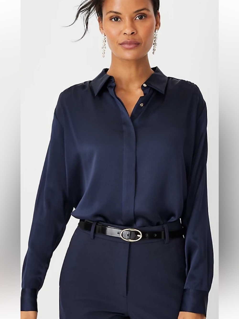 NWT Ann Taylor Studio Collection 100% Silk Blouse in night sky